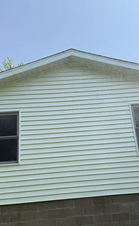 Vinyl siding soft wash: green algae removed, after